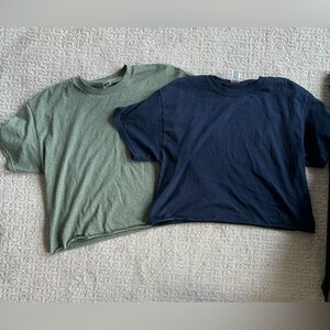 Green and blue crop tops